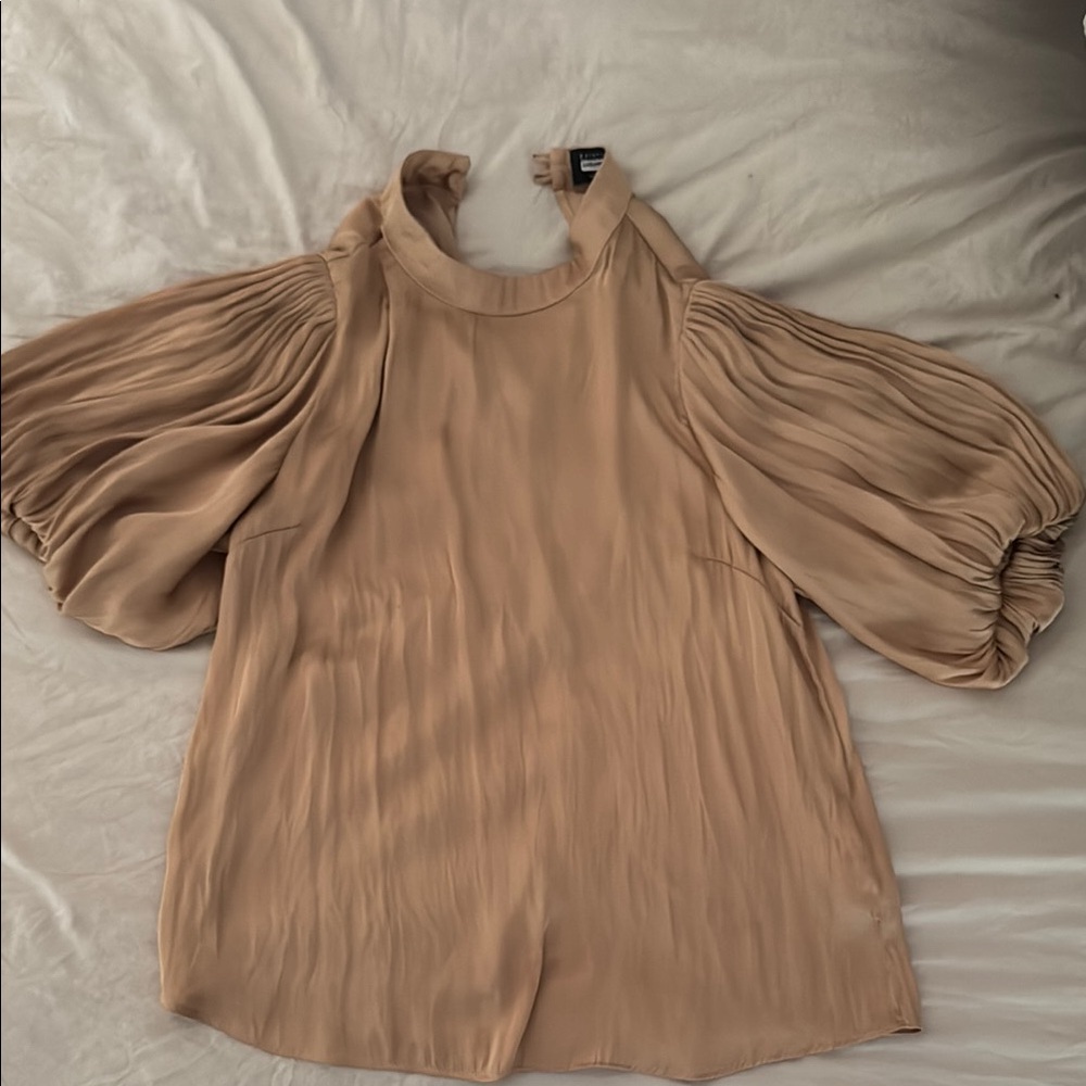 MINKPINK Tan Blouse with Puff Sleeves